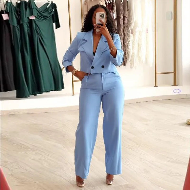 Women's Long Sleeve Two Piece Sets Wide Leg Pant Suit