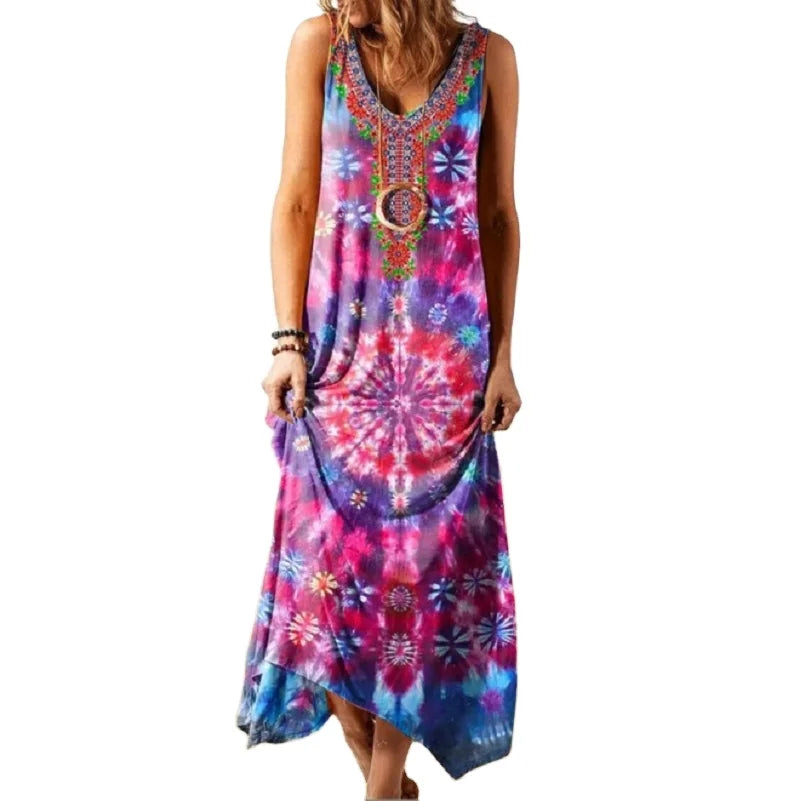 Printed Women' Dress Tie-Dye Floral Long Maxi Dresse Beach Casual Dresses