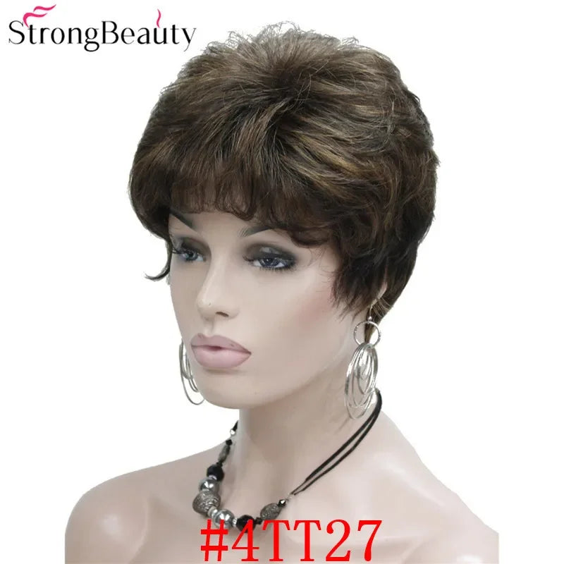 Synthetic Short Straight Hair Puffy Natural Blonde/Silver Grey Wigs With Bangs