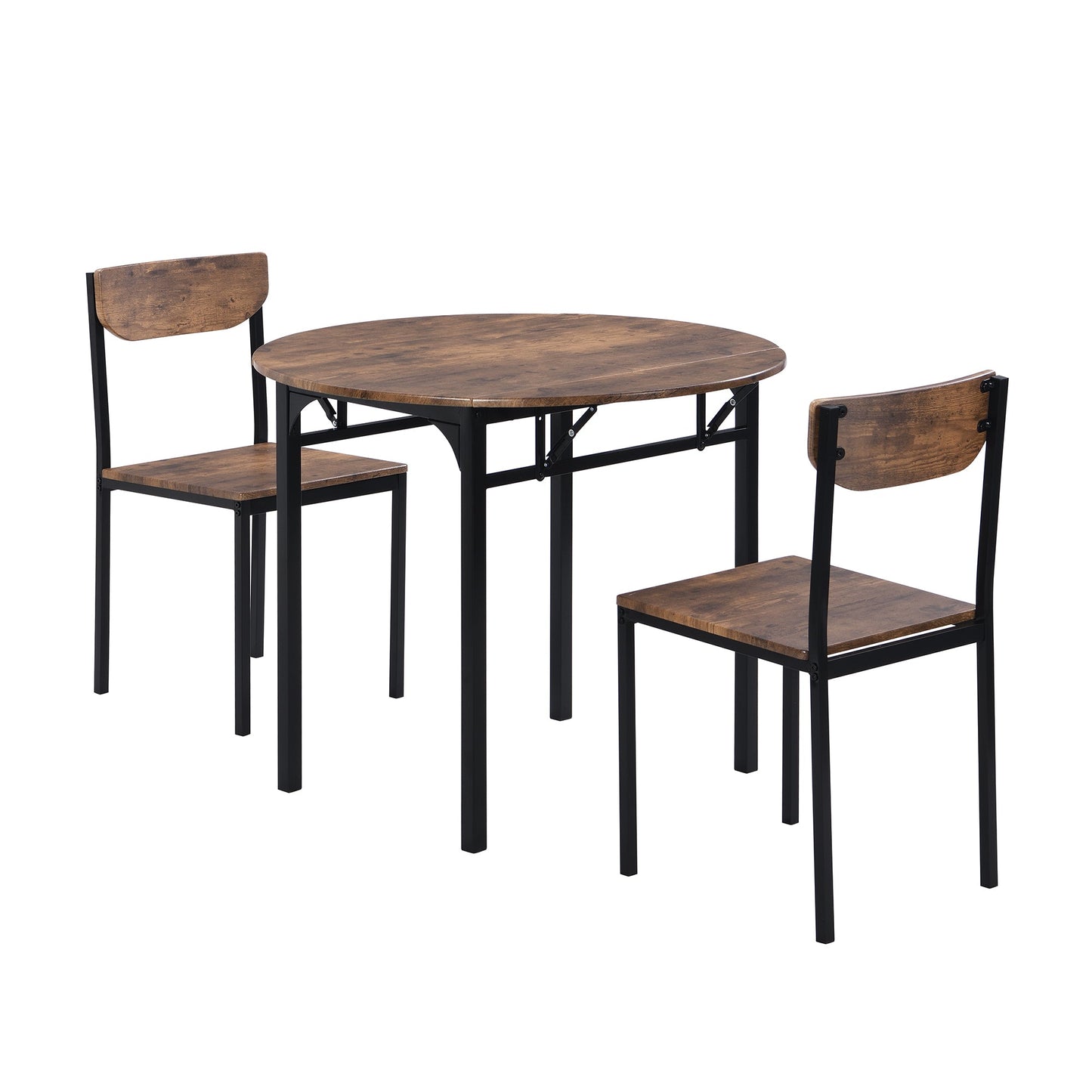 Modern 3-Piece Round Dining Table Set With Drop Leaf and 2 Chairs