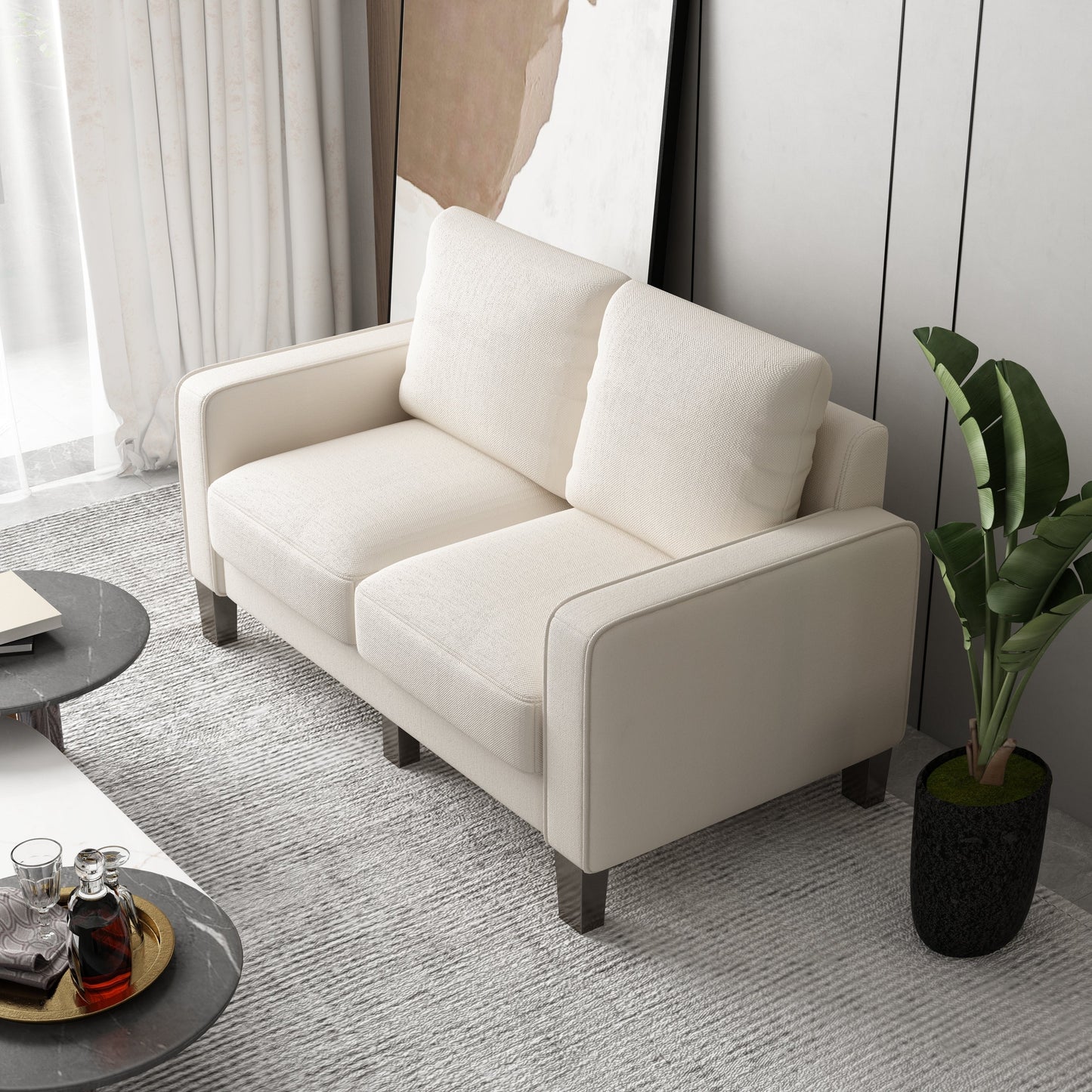 Modern Living Room Furniture Loveseat in Beige Fabric