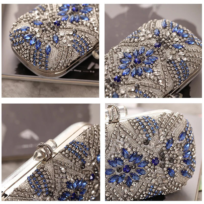 Women Clutch Party Luxury Blue Evening Bag Rhinestone Female Clutch