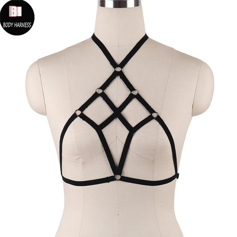 Women Sexy Crop Top Bondage Harness Fetish Elastic Cage Bra Suspender Bralett