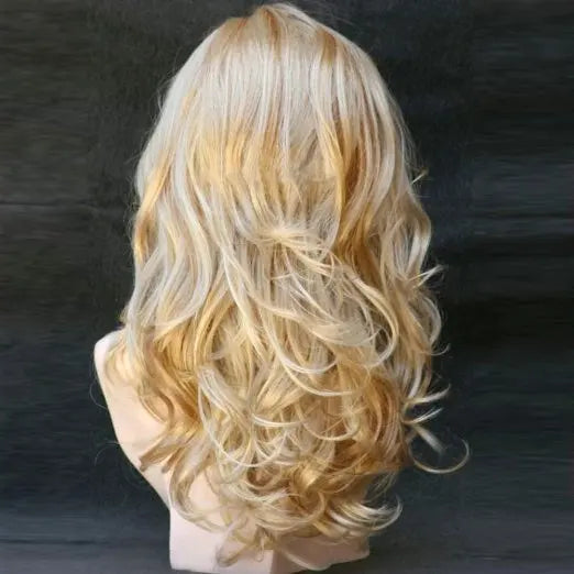 QQXCAIW Long Wavy Natrual Blonde  60 Cm Synthetic Hair Wigs