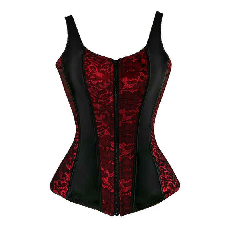 Womens Shoulder Straps Corset Overbust Top Jacquard Corset