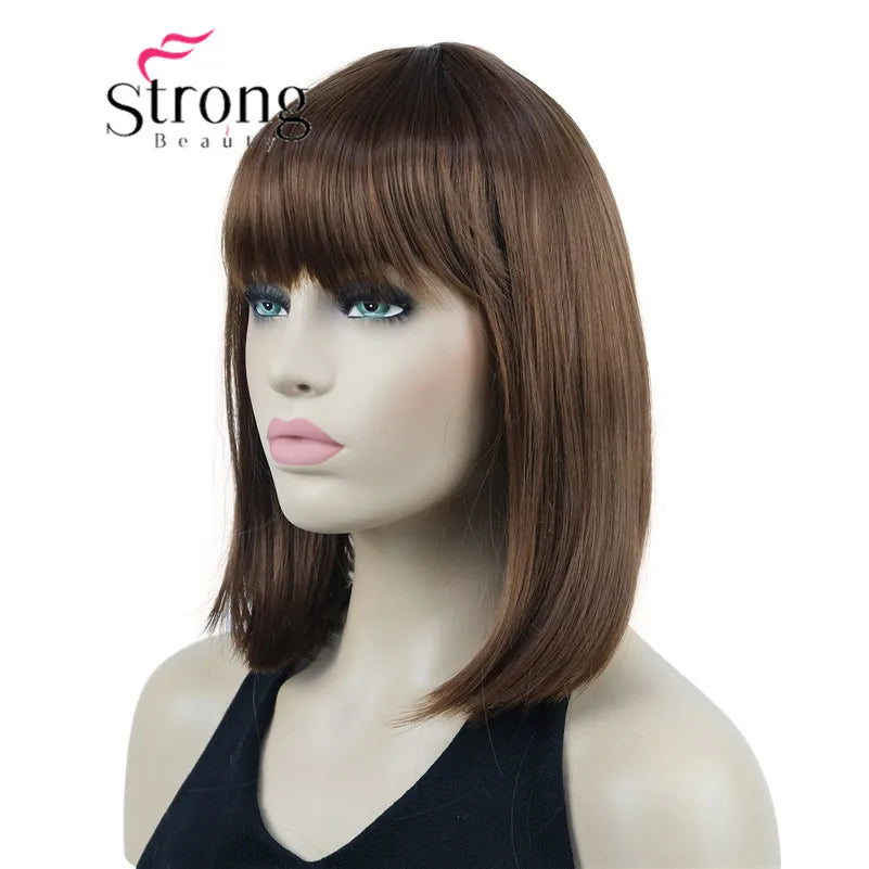 Short Straight Blonde Highlighted Bob With Bangs Synthetic Wig