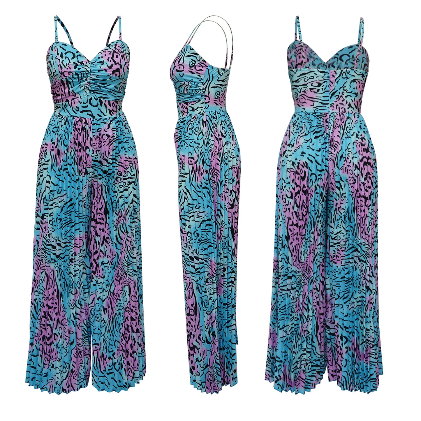 Women's Clothing Printed Drawstring Pleated Jumpsuit