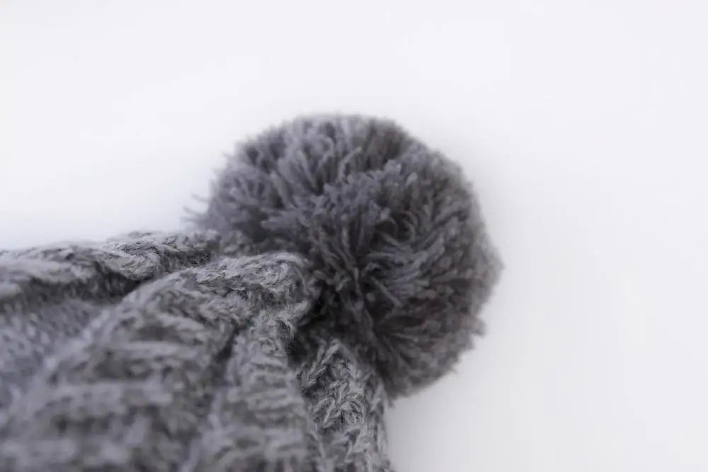 Thick Knitted Warm Earflap Cuff Beanie Hats With Pom