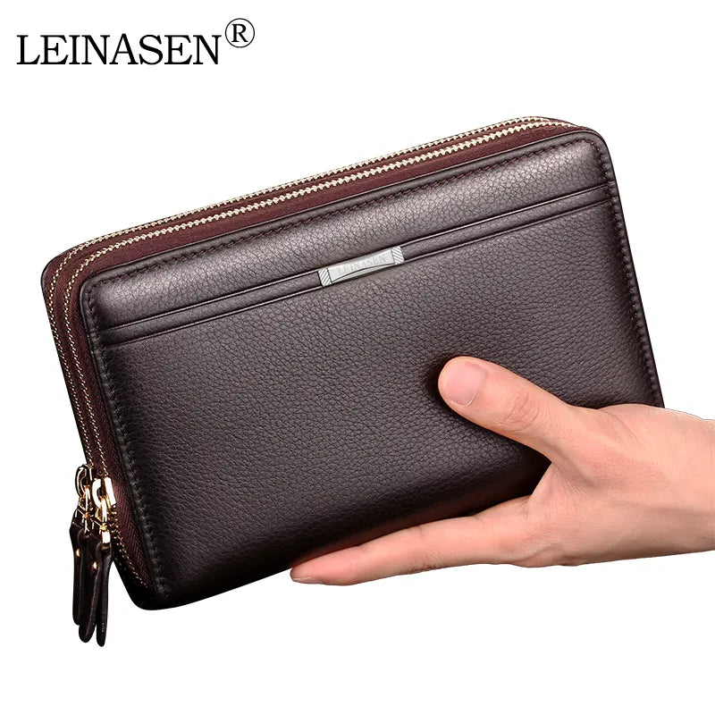 Vintage Men Wallets With Coin Pocket Long double Zipper Large Wallet Purse