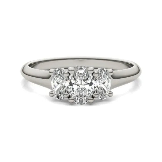 1 CTW Oval Lab Grown Diamond Three Stone Engagement Ring 14K White Gold (G-Vs)