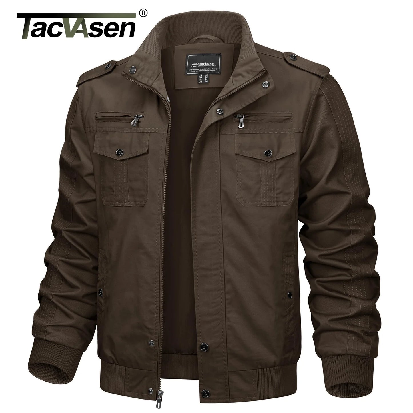 TACVASEN Pilot Bomber Jacket Coats Mens Cotton Cargo Jackets With Zipper Pockets