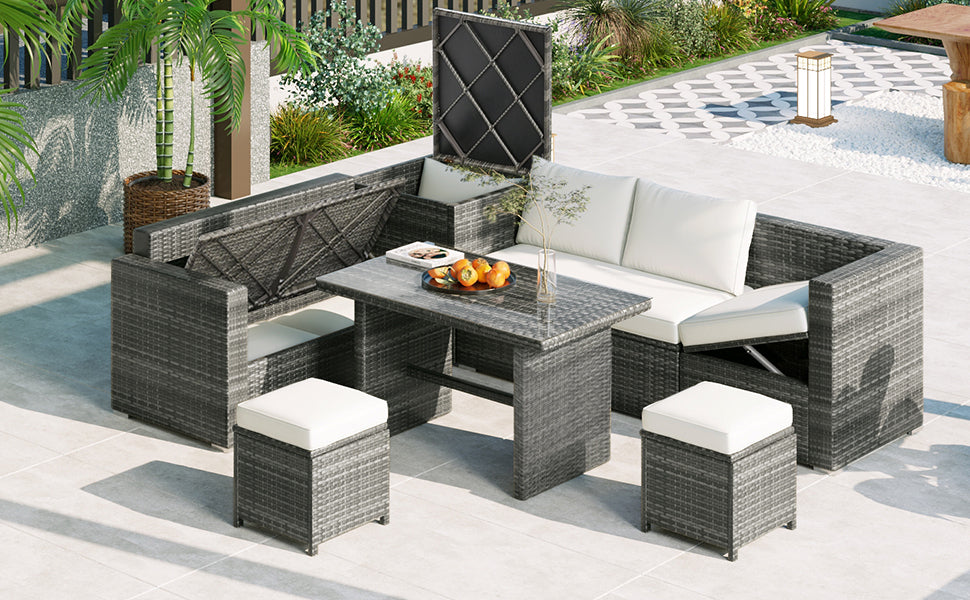 Outdoor 6-Piece All Weather PE Rattan Sofa Set With Adjustable Seat