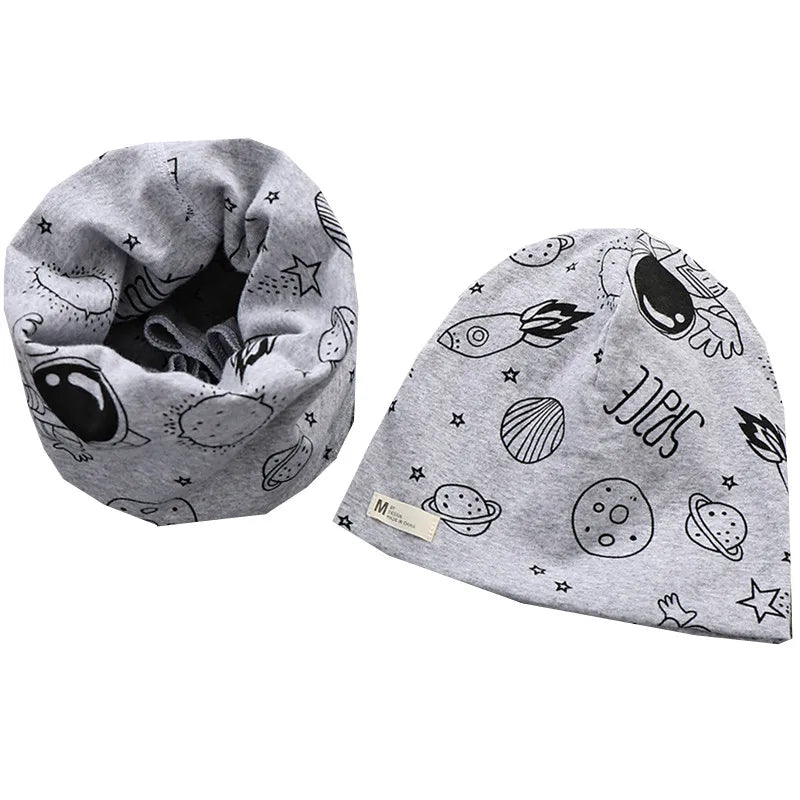 New Spring Autumn Girls Hat Scarf Set Cartoon Owl Star Swan Baby  Kids Hat Set