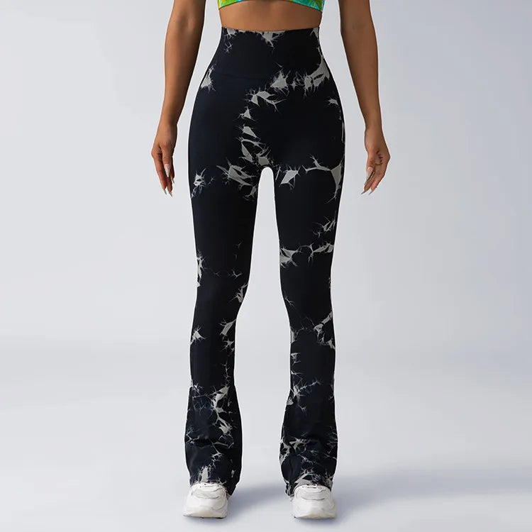 Women's Gym Fitness Seamless Tie Dye Flared Leggings