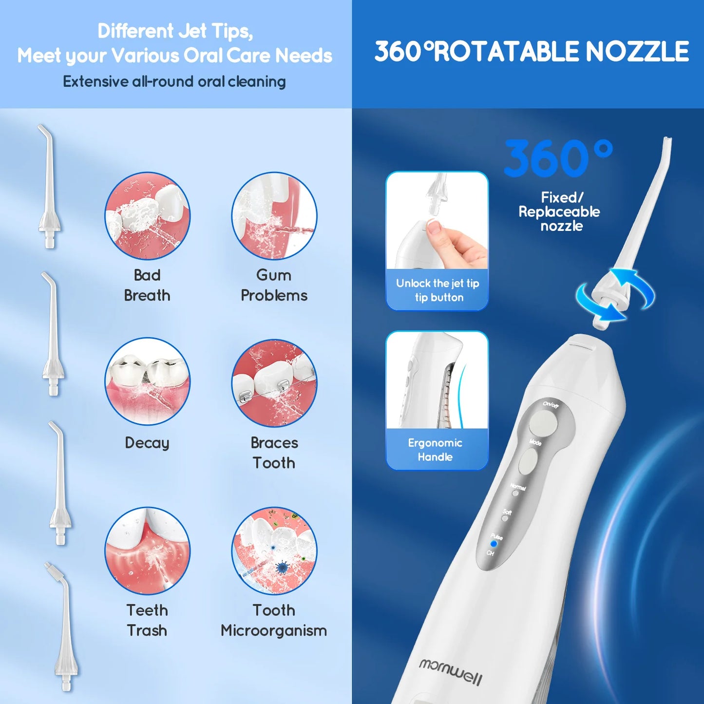 Water Dental Flosser Teeth Picks 4 Jets 3 Modes Portable Cordless D52