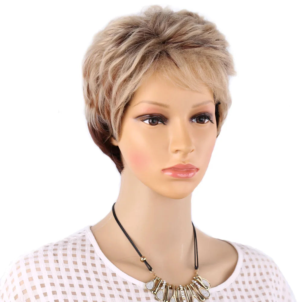 Synthetic Brown Wig Short Blonde Wigs Natural Wave Straight Hair Wigs