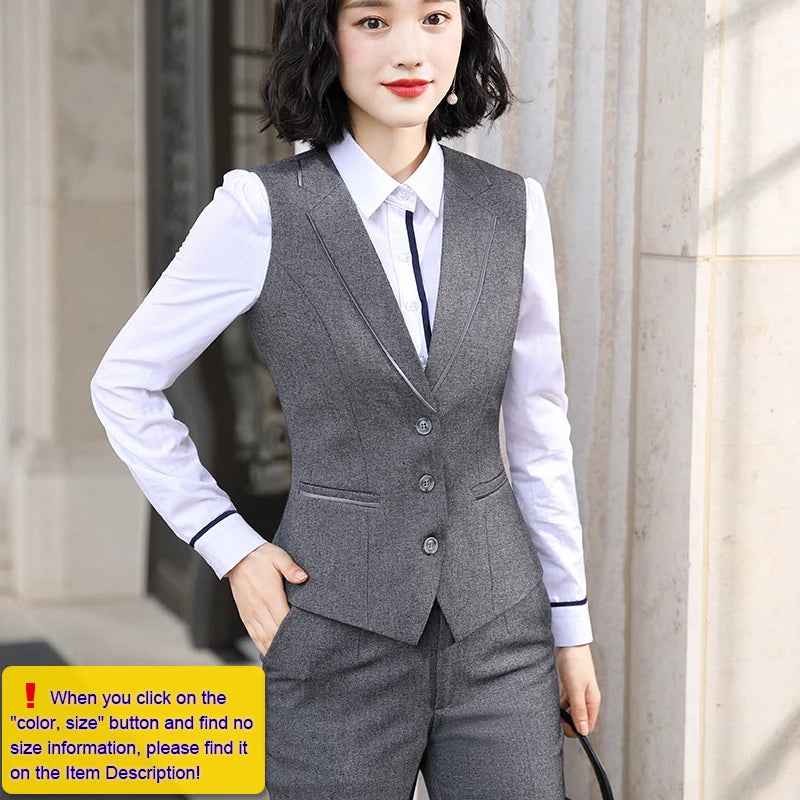 Wear Women OL Pant Suits Formal Female Blazer Jacket  Vest Trousers 3 Pieces