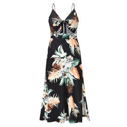 Sexy Slit Printed Beach Dress Summer Strap Sundress Floral Dress