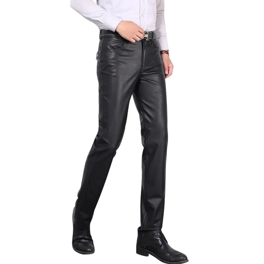 Men's Full Length Leather Pants, Windproof, Warm, Sheepskin