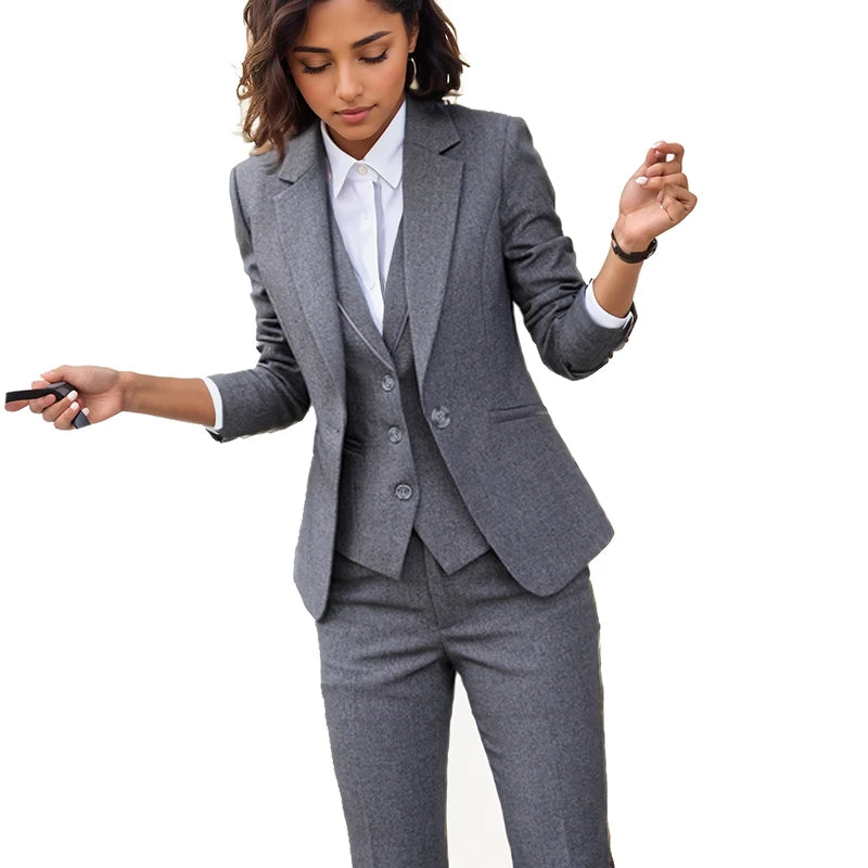 Wear Women OL Pant Suits Formal Female Blazer Jacket  Vest Trousers 3 Pieces