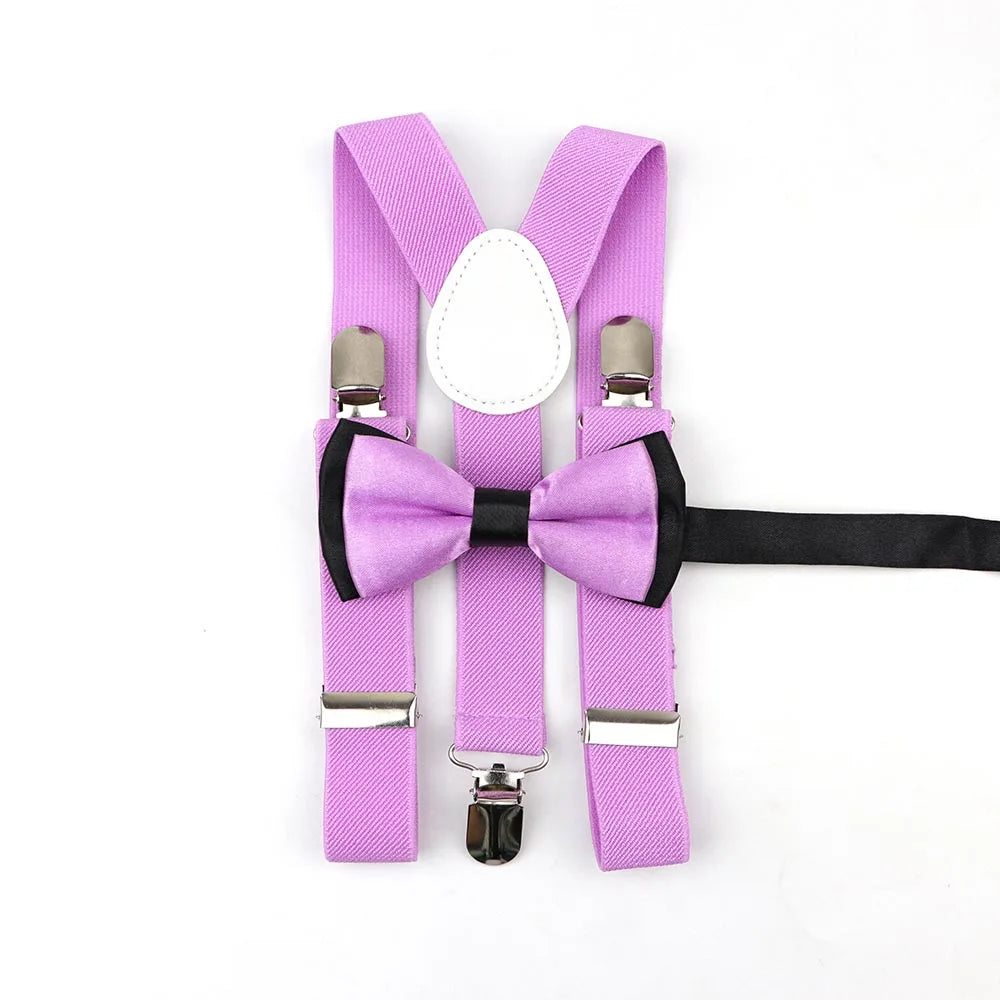 Polyester Y-Back Braces Two Colors Bow Tie Adjustable Elastic Kids