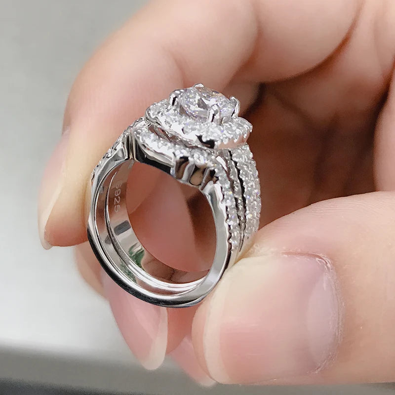 Sterling Silver Engagement Ring Sets 1 Carat Sona Round Cut jewelry