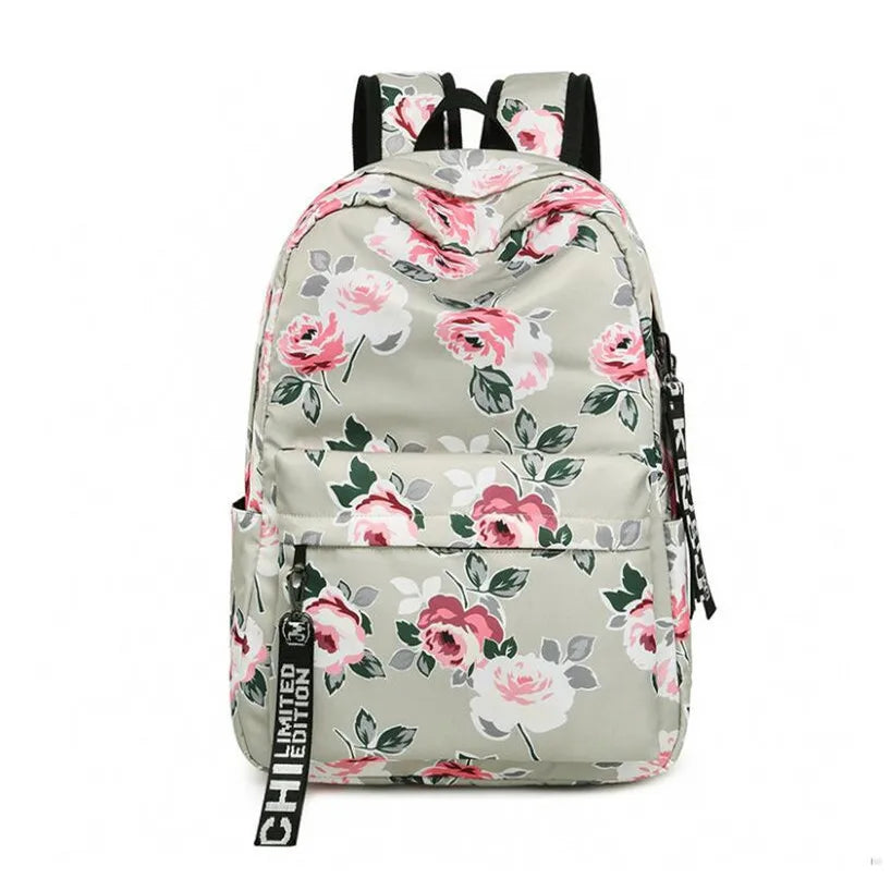 Teenage Girls Schoolbag Children Black Flower Backpack