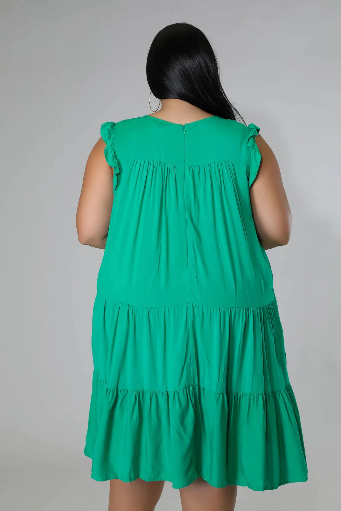 Sleeveless Dress Solid Ruffle Sleeves Dress Pleated Plus Size Women's Dress