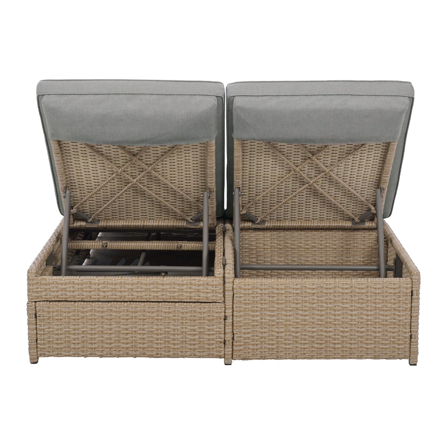 Outdoor Double Sunbed, Wicker Rattan Patio Reclining Chairs