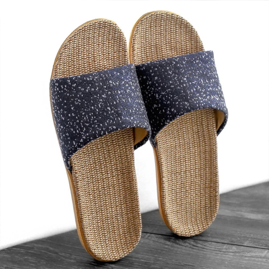 New Linen Slippers for Men Outside Beach Walking Slippers Male Home Non-Slip