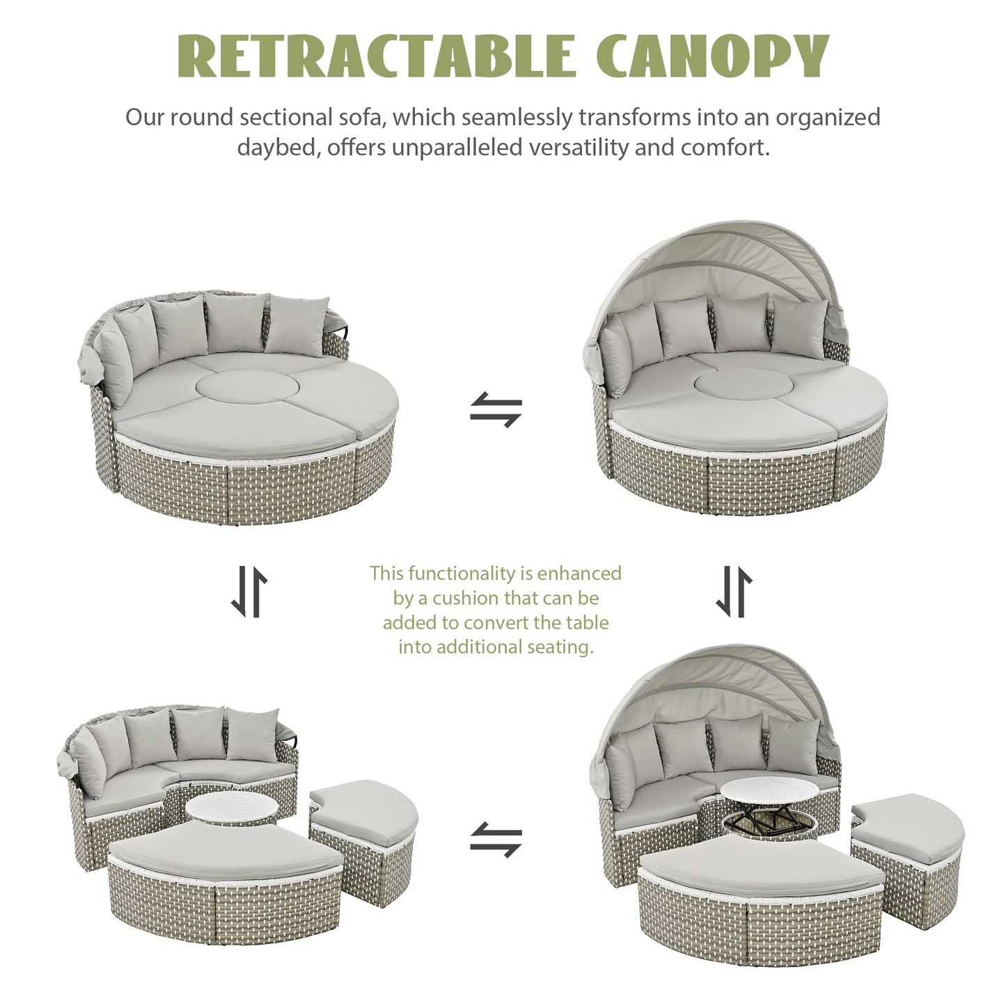 Patio Furniture Round Outdoor Sectional Sofa Set Rattan Daybed