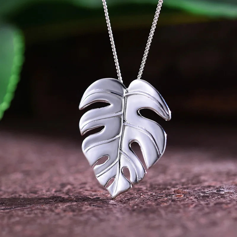 Silver Handmade Fine Jewelry 18K Gold Monstera Leaves Design Pendant