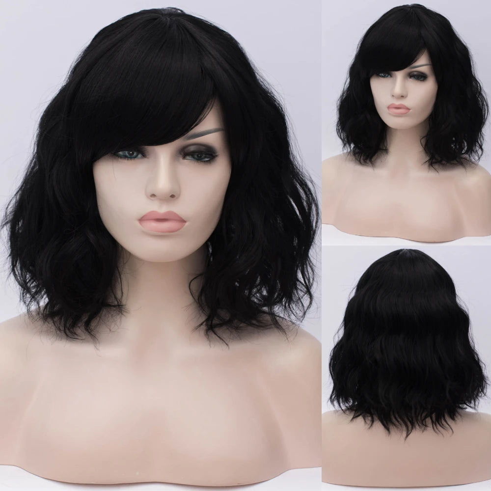 Short Cosplay Wave Wigs for Women with Side Bangs synthetic Hair Wig