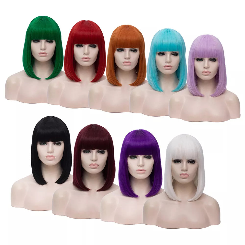 Synthetic Straight Short Bob Wigs With Bangs