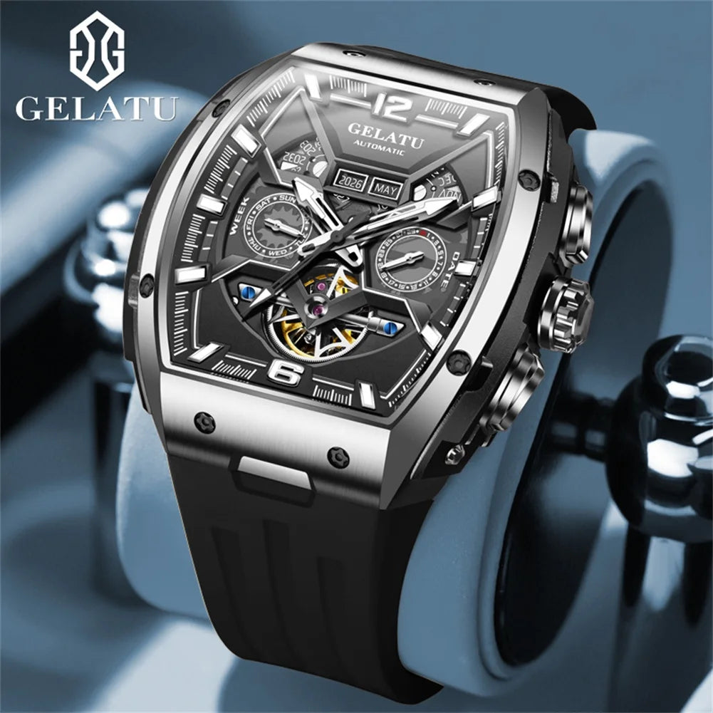 Waterproof Business Double Mechanical Tourbillon Watch for Men