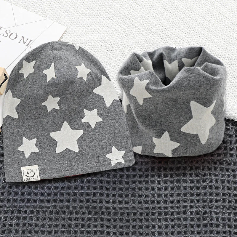 New Spring Autumn Girls Hat Scarf Set Cartoon Owl Star Swan Baby  Kids Hat Set