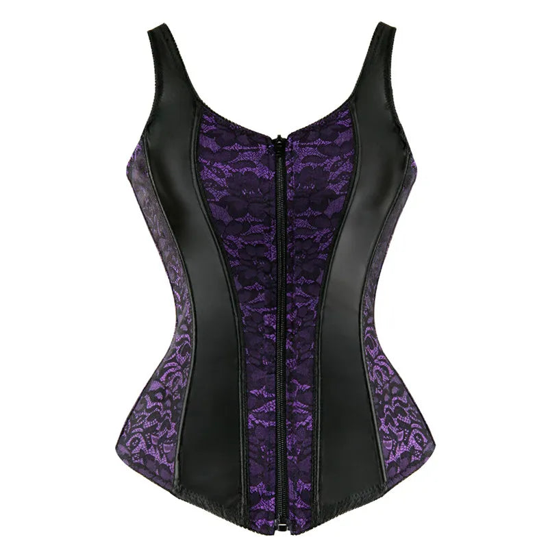 Womens Shoulder Straps Corset Overbust Top Jacquard Corset