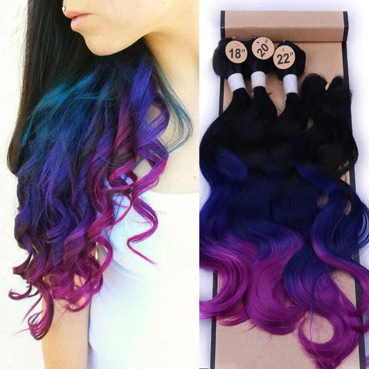 Synthetic Hair Extension Colorful Hair Bundles With Closure