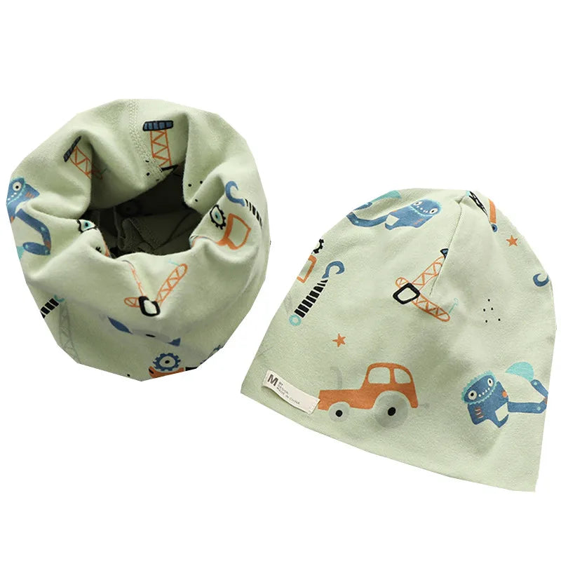 New Spring Autumn Girls Hat Scarf Set Cartoon Owl Star Swan Baby  Kids Hat Set