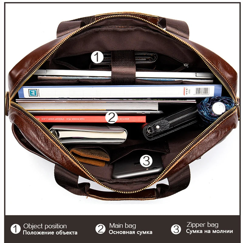 WESTAL Leather Bag Men Laptop Bag Men's Bags Genuine Leather Computer Briefcase