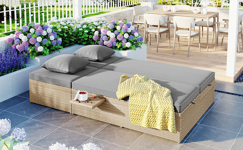 Outdoor Double Sunbed, Wicker Rattan Patio Reclining Chairs