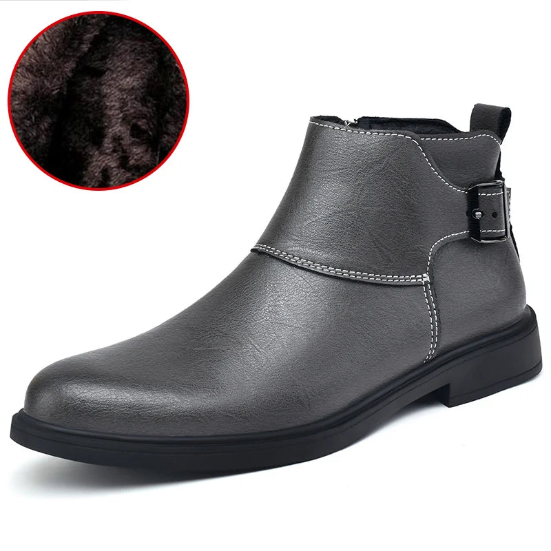 Pointed Toe Zipper-Up Men Chelsea Boots Leather Boots Size 37-48