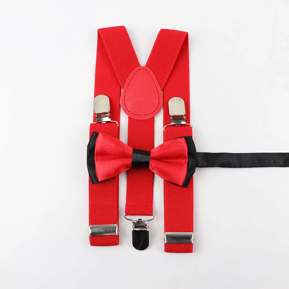 Polyester Y-Back Braces Two Colors Bow Tie Adjustable Elastic Kids