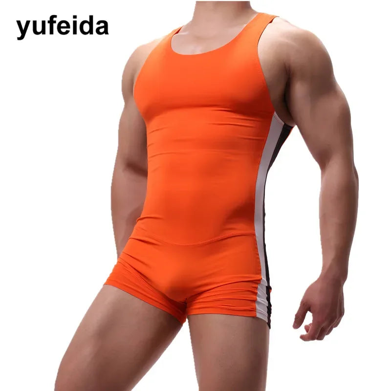 Sexy Mens Undershirts  Bodysuit Jumpsuit Swimwear Wrestling Singlet