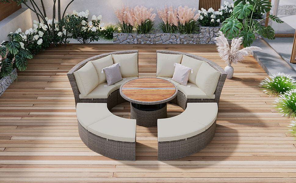 Patio 5-Piece Round Rattan Sectional Sofa Set