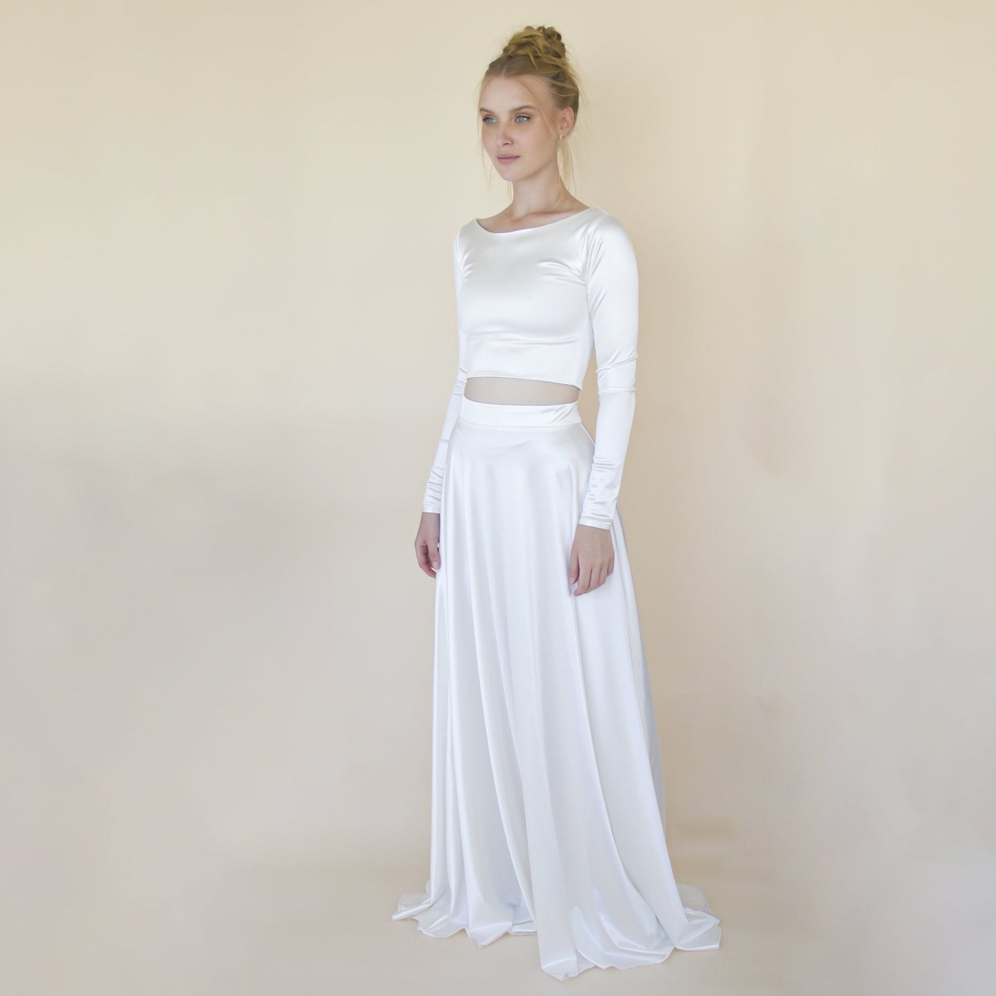 Wedding Dress Separates, Two Piece Wedding Outfit, Silky Wedding Top & Skirt