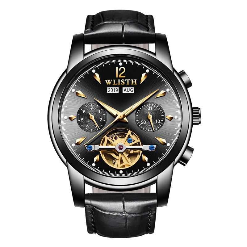 Multifunction Men  Watch Automatic Stainless Steel Mechanical Watch