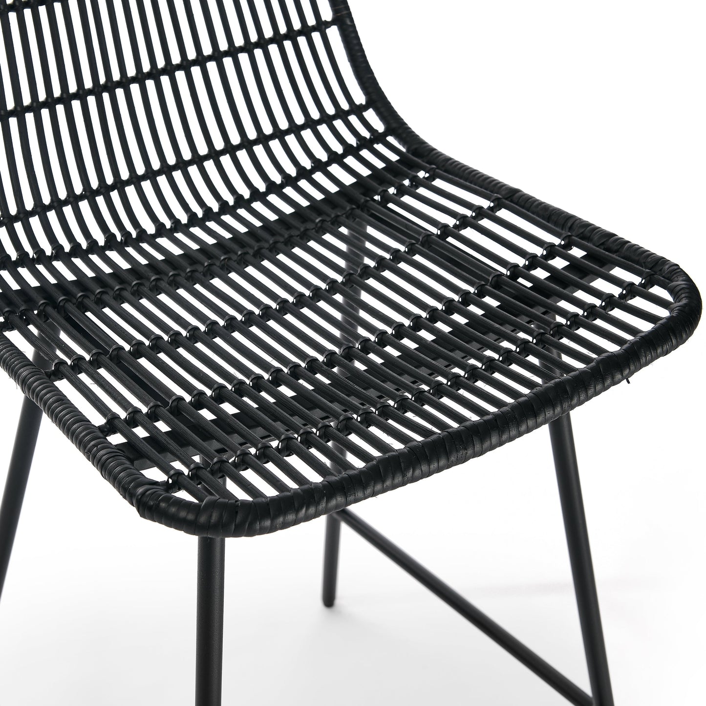 Set of 2, Natural Rattan Indoor Counter Chair , Black Finish Steel Legs