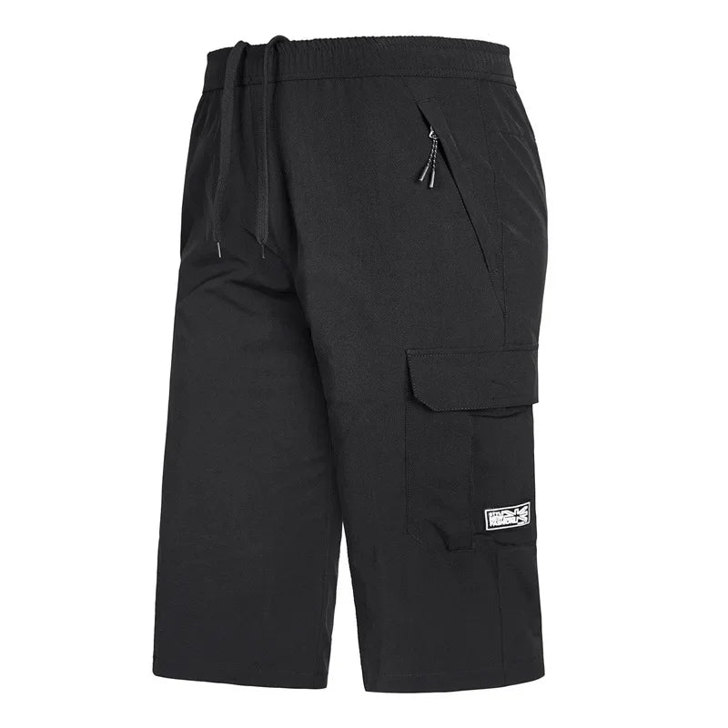 Quick Dry Breeches Bermuda Male Elastic Stretch Zipper Pocket Long Short Men