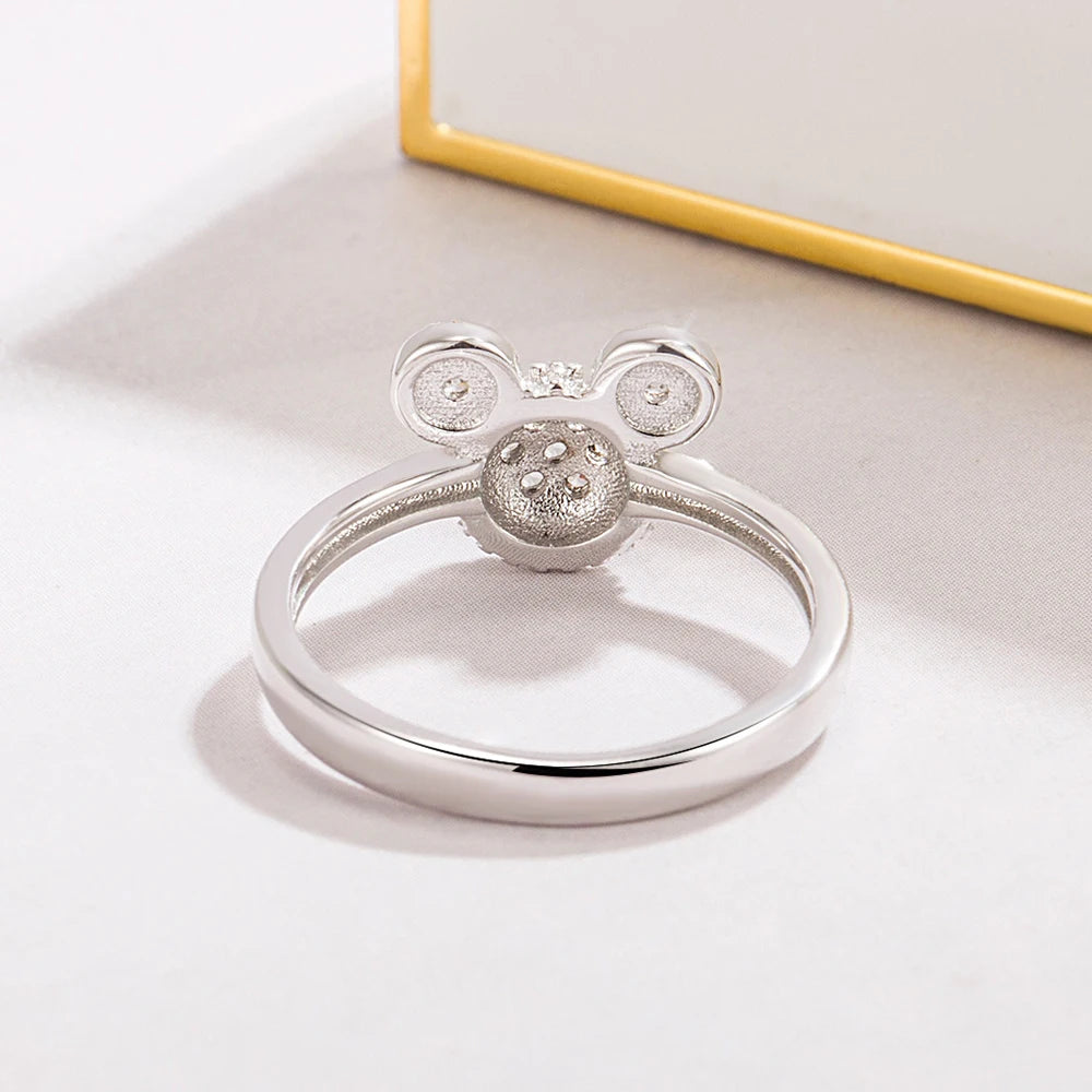 Silver Ring Women Matte Design Mickey Rings